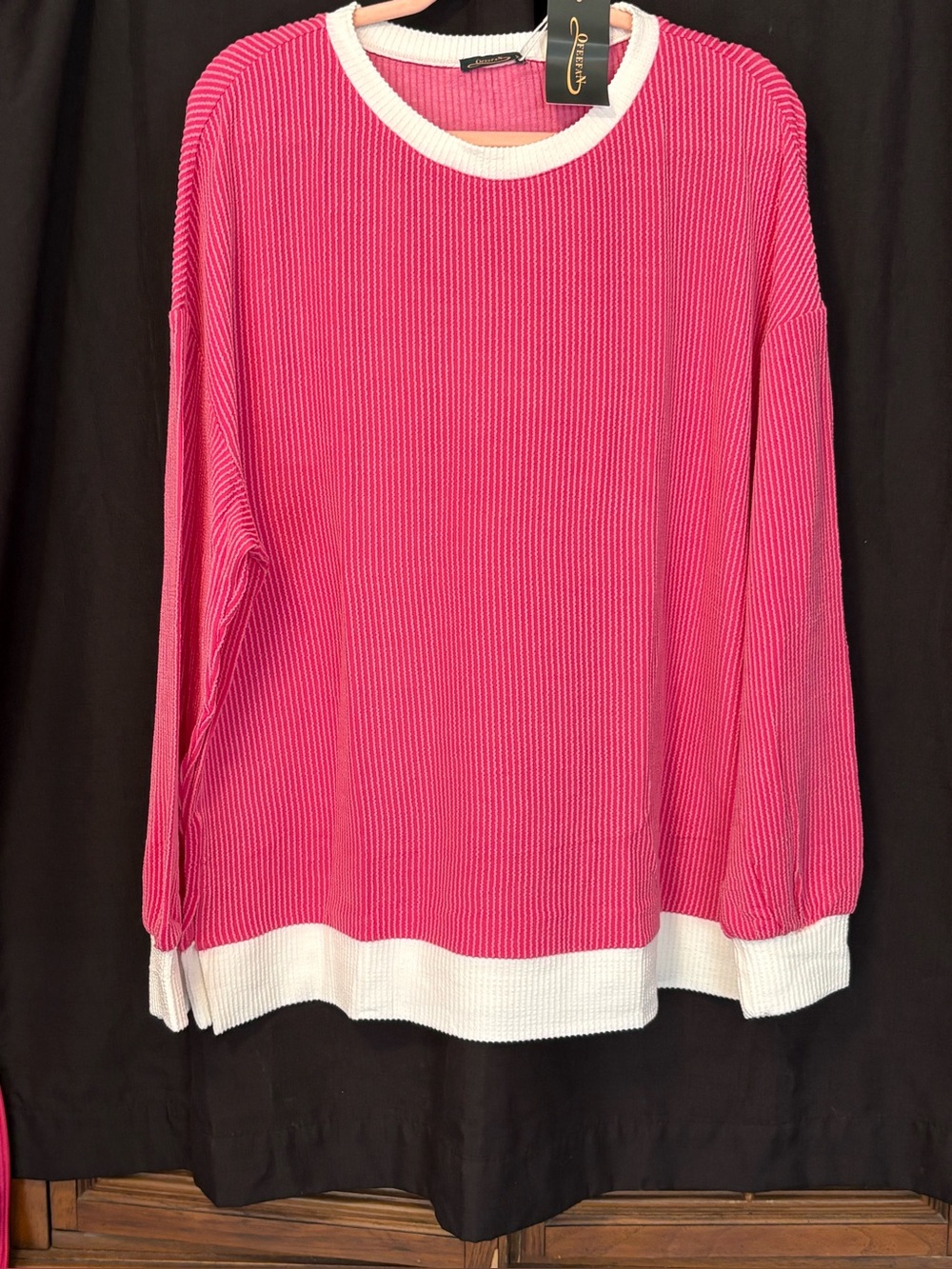 OFEEFAN Womens pink Long Sleeve Tops Crewneck Lightweight Ribbed Knit. Sz XL